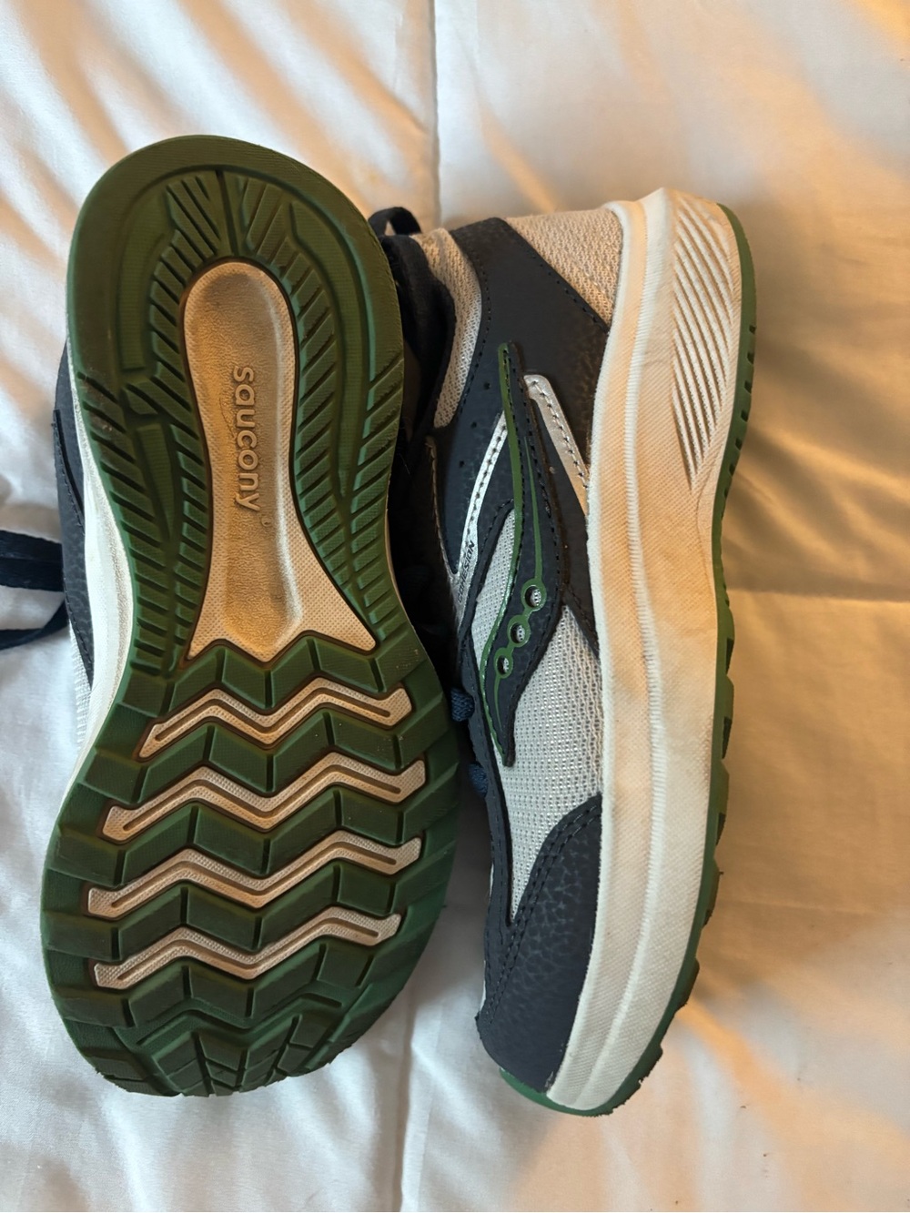 Saucony Boys Grey and Green Running Sneakers